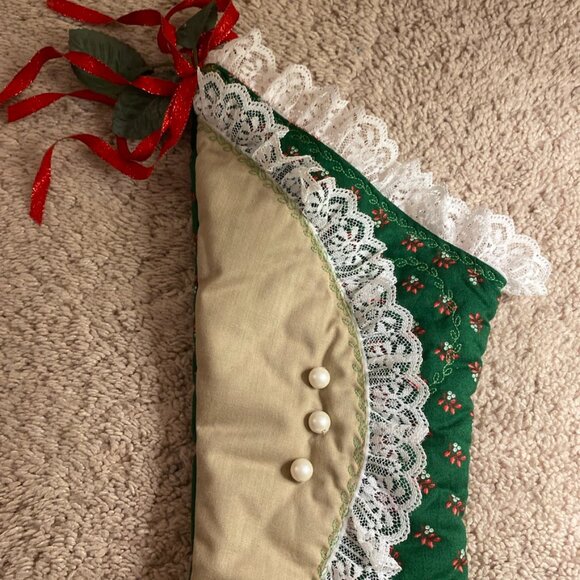 Vintage Victorian High Heel Shoe Boot Christmas Stocking Hand Made Green 17.5” - Picture 3 of 8